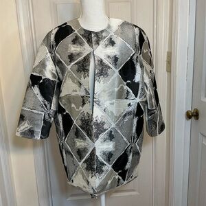Anne Klein Metallic Geometric Jacket Top Size Large Structured Open Front